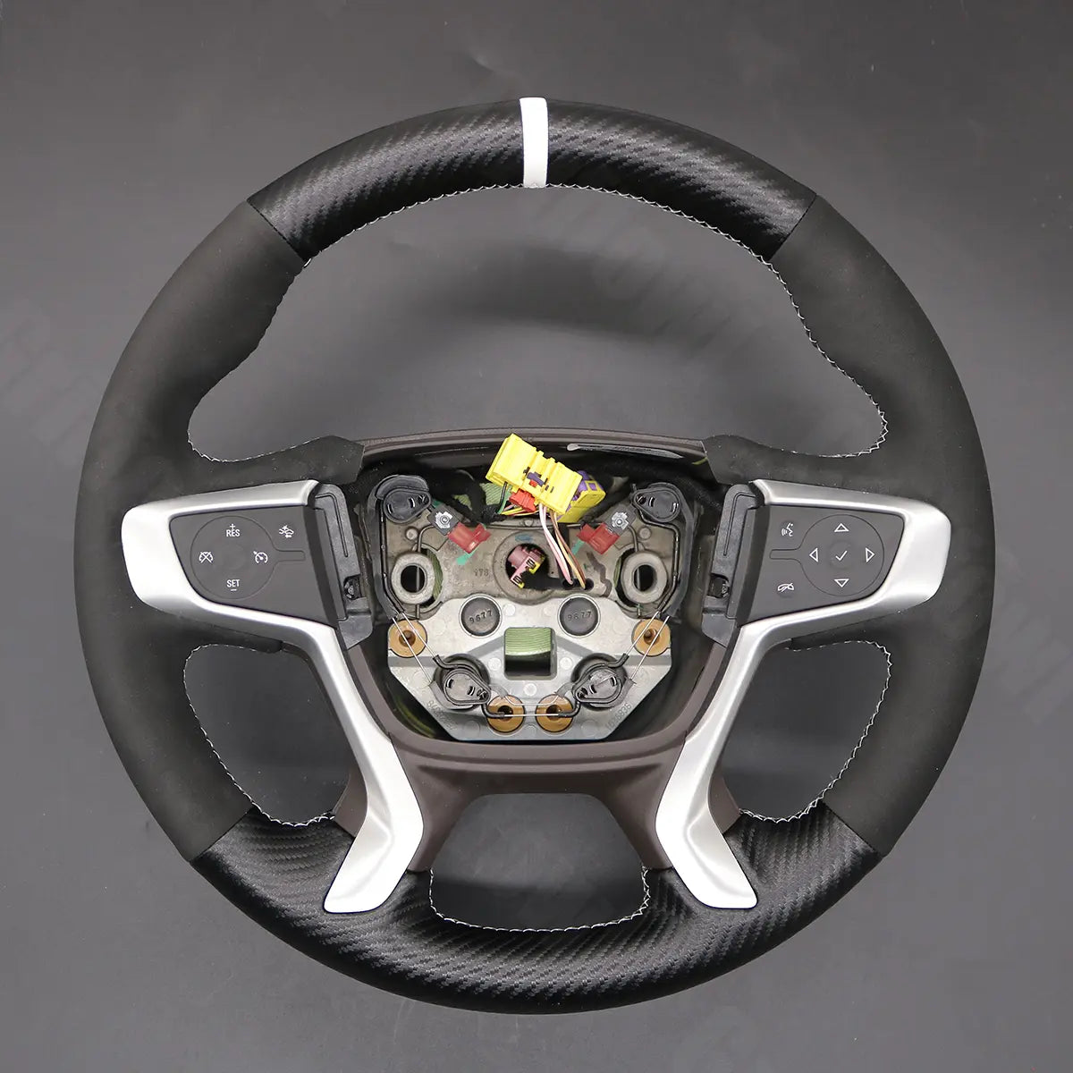 Griffowl Steering Wheel Cover for DIY Pickup GMC Canyon 2015-2022. DIY kit includes hand-sewn wrap for luxury interior mods.