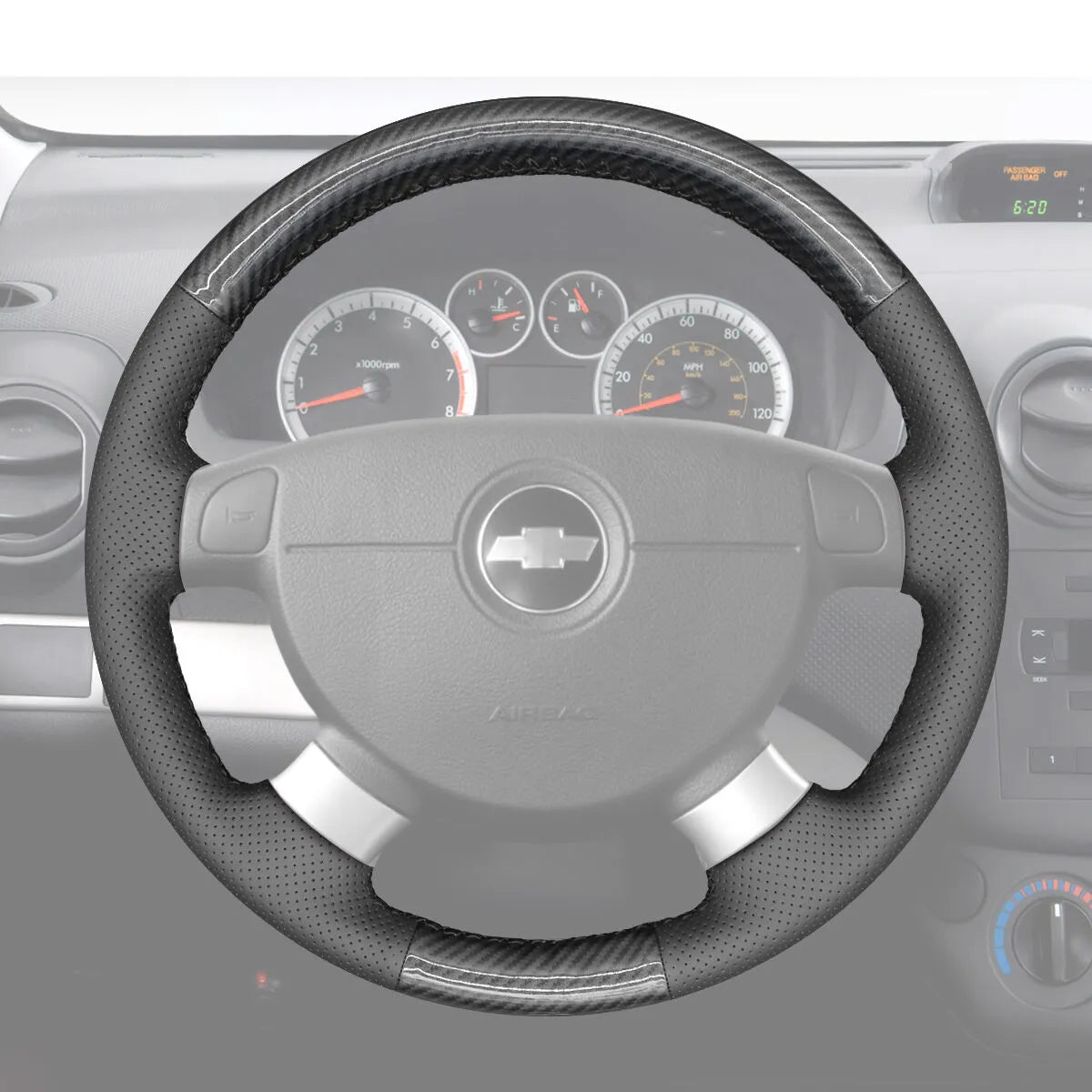 Griffowl Steering Wheel Cover for Bespoke Hatchback Chevrolet Chevy Aveo5 2006-2011. Hand-sewn kit for drivers seeking precision and comfort.