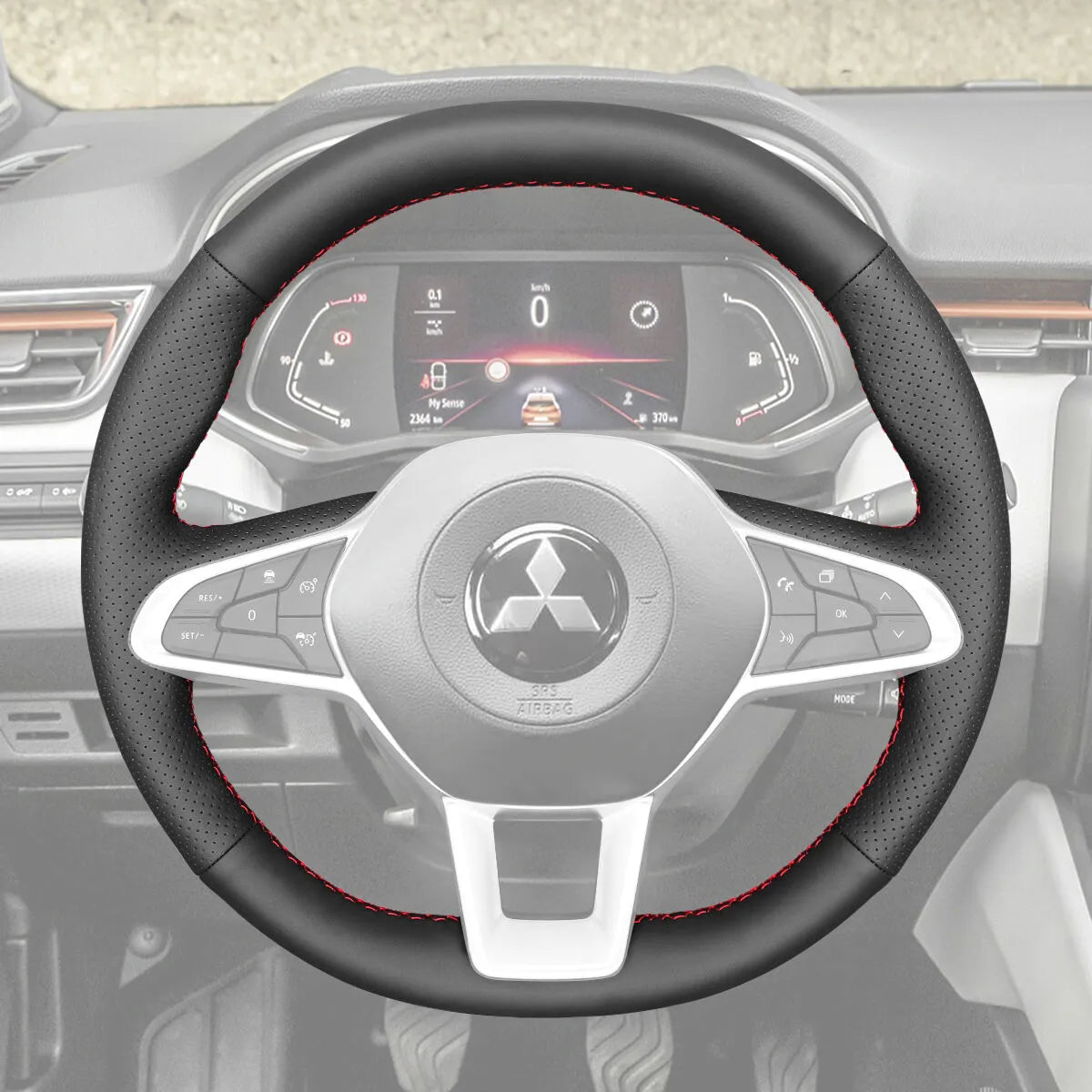 Griffowl Steering Wheel Cover for Bespoke Hatchback Mitsubishi Colt 2023-2024. Griffowl's interior mod with hand-sewn DIY steering wheel kit.