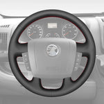 Griffowl Steering Wheel Cover for Bespoke Hatchback Vauxhall Movano 2022-2025. Griffowl's interior mod with hand-sewn DIY steering wheel kit.