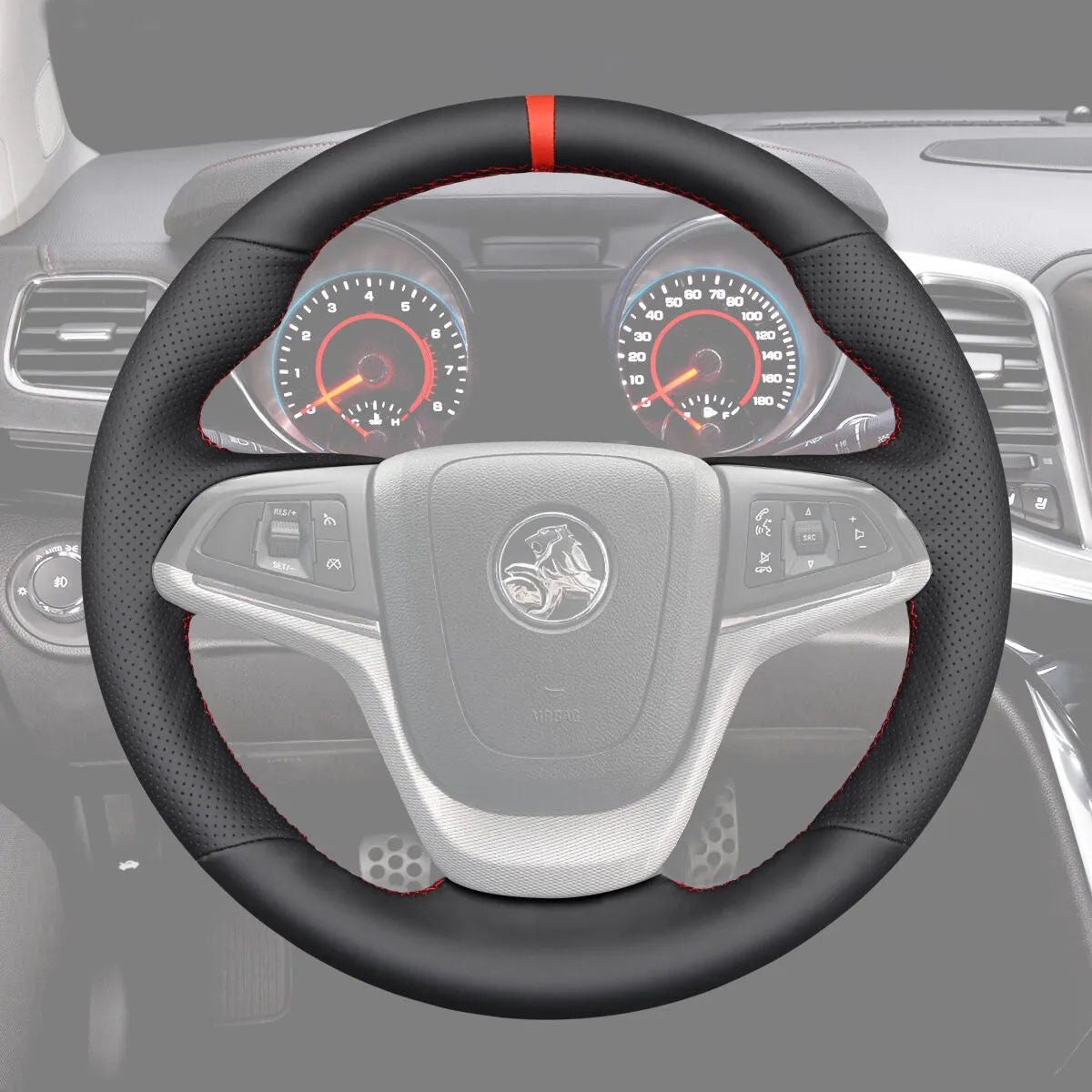 Griffowl Steering Wheel Cover for Customized Sedan Holden Commodore 2013-2017. Griffowl's interior mod with hand-sewn DIY steering wheel kit.