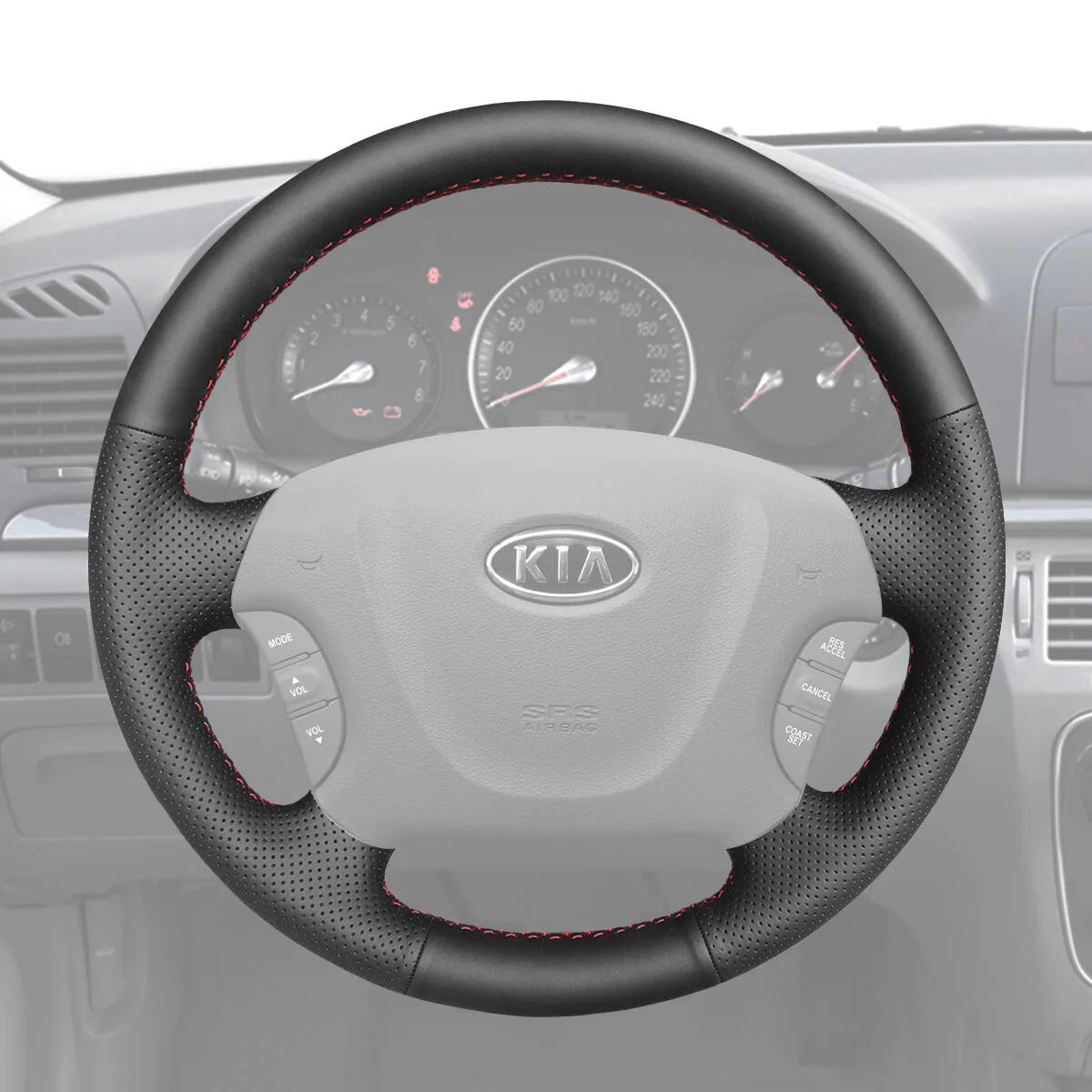 Griffowl Steering Wheel Cover for Customized Sedan Kia Optima Amanti Magentis 2004-2010. Elevate your interior with Griffowl's wrap and stitch kit.