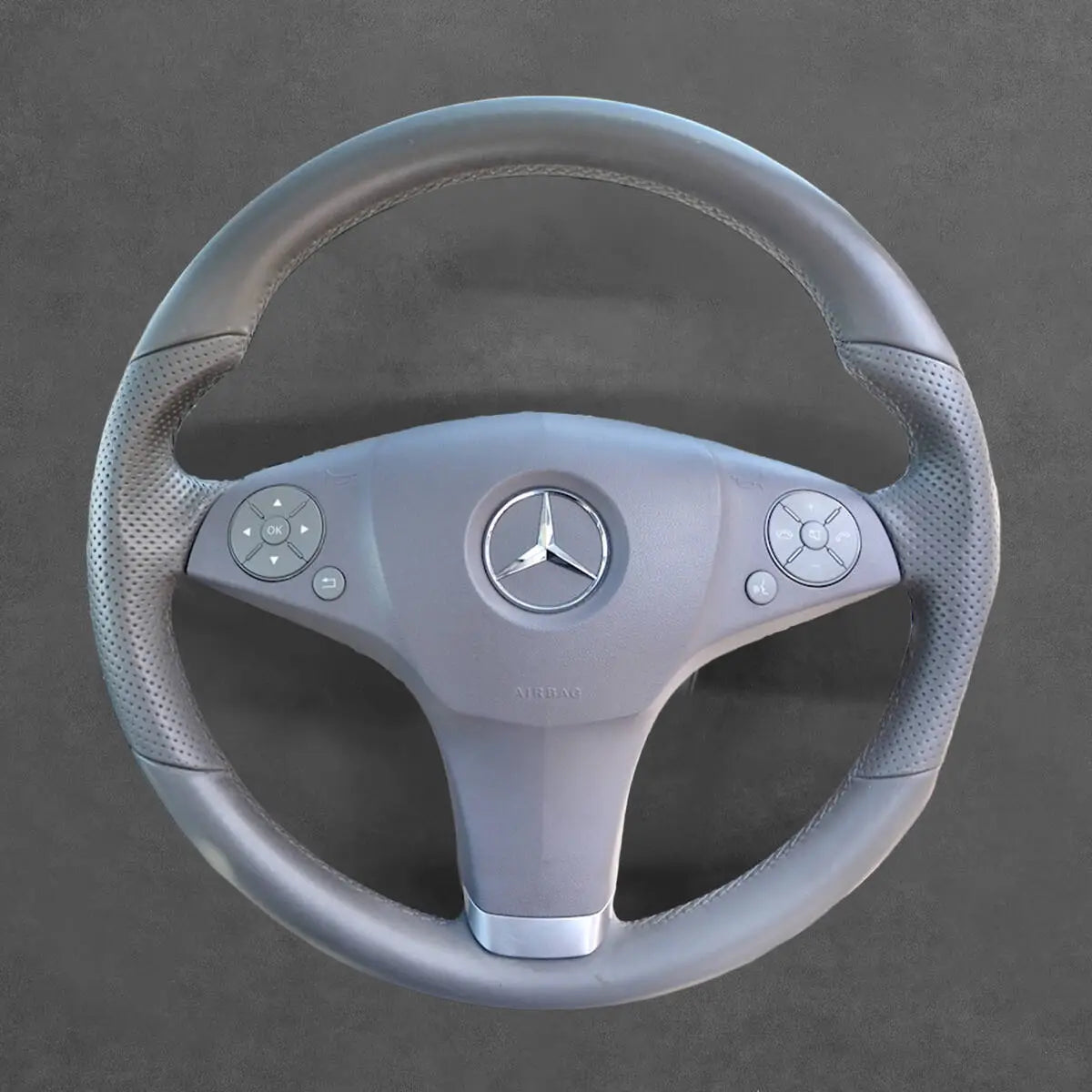 Griffowl Steering Wheel Cover for Customized Sedan Mercedes Benz E class E350 2010-2011. Elevate your interior with Griffowl's wrap and stitch kit.