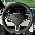 Customized Sedan Steering Wheel Cover for Tesla Model S Model X 2013-2017, DIY kit includes hand-sewn wrap for luxury interior mods.