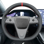 Customized Sedan Steering Wheel Cover for Tesla Model S Model X 2021-2025 Round Steering Wheel, DIY kit includes hand-sewn wrap for luxury interior mods.