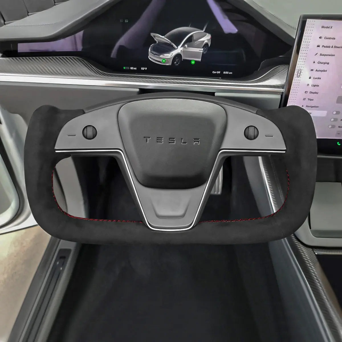 Customized Sedan Steering Wheel Cover for Tesla Yoke Model S Model X Plaid 2021-2025, DIY kit includes hand-sewn wrap for luxury interior mods.