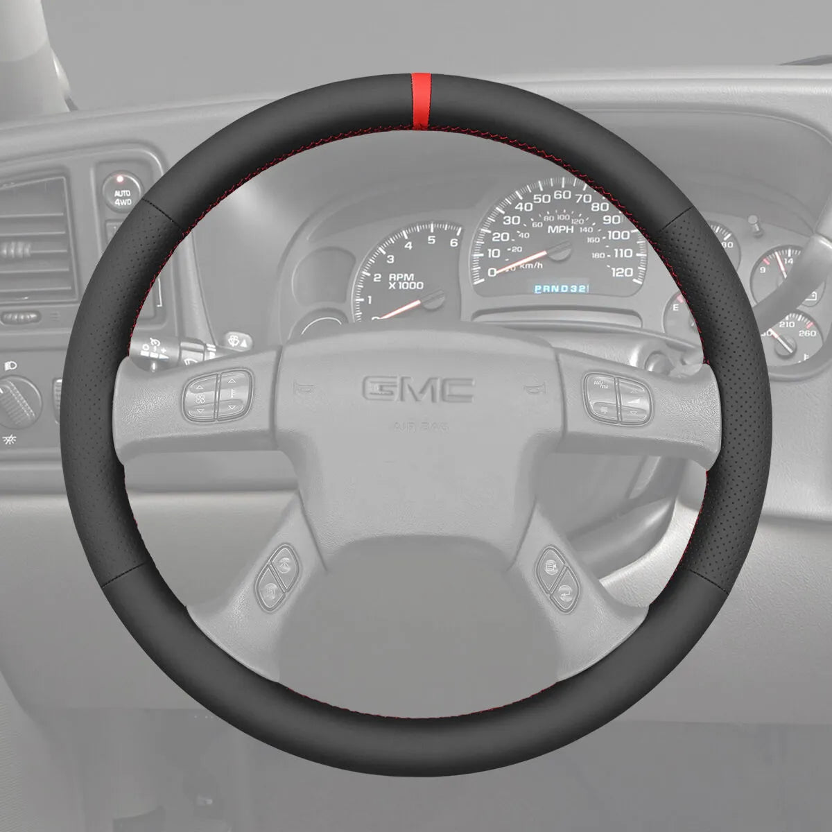 Griffowl Steering Wheel Cover for DIY Pickup GMC Sierra 1500 Classic 2500 2500HD Classic 3500 3500 Classic 3500 CC 2003-2007. Compact, hand-sewn DIY wrap for quick interior mods and grip upgrade.