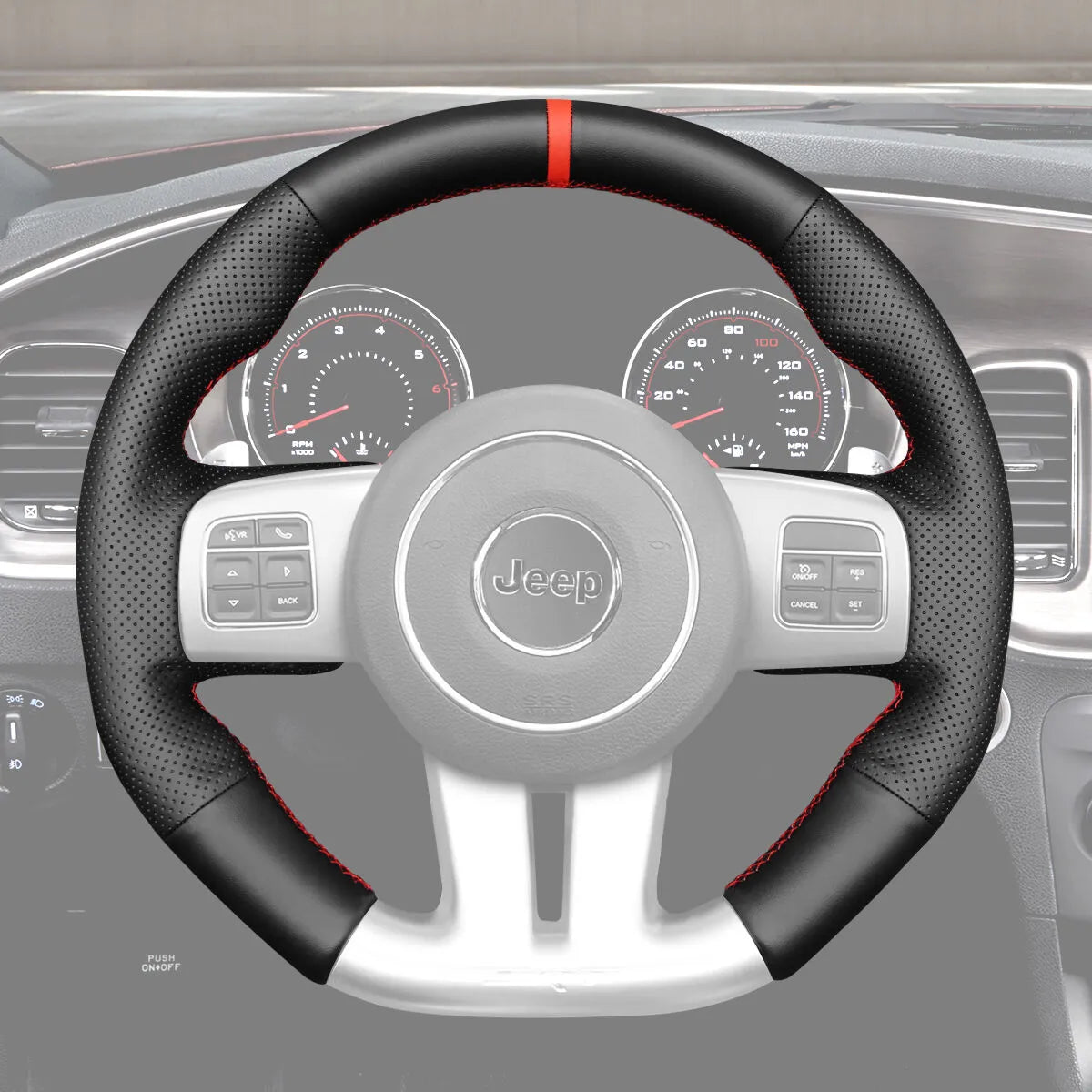 Griffowl Steering Wheel Cover for Personalized SUV Jeep Grand Cherokee SRT 2012-2013. Hand-sewn kit for drivers seeking precision and comfort.