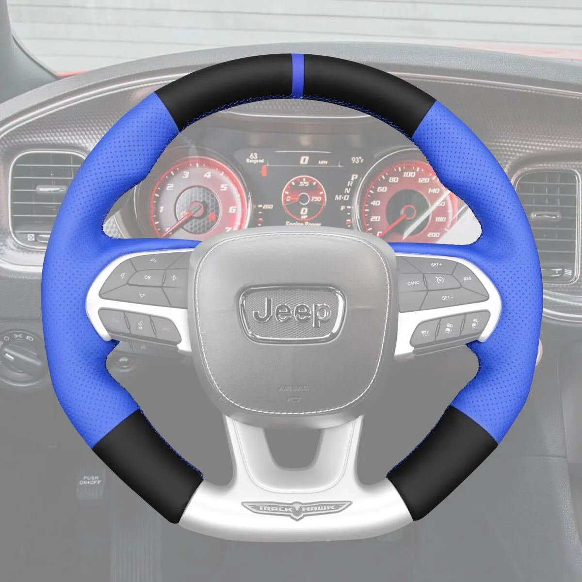 Griffowl Steering Wheel Cover for Personalized SUV Jeep Grand Cherokee SRT 2014-2021. Hand-sewn kit for drivers seeking precision and comfort.