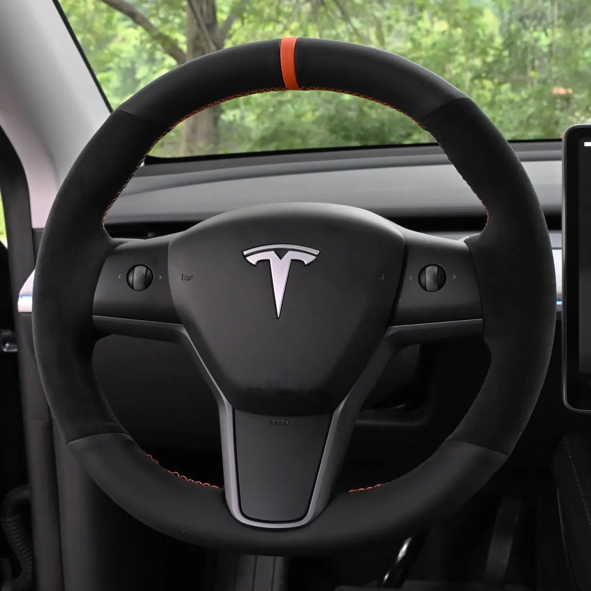 Steering Wheel Cover for Tesla Model 3 Model Y 2017-2023, DIY kit includes hand-sewn wrap for luxury interior mods.