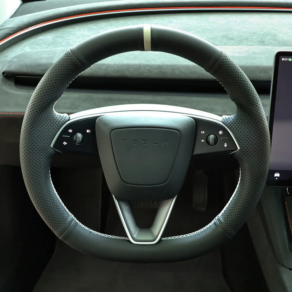 Steering Wheel Cover for Tesla Model 3 Model Y 2023-2025, DIY kit includes hand-sewn wrap for luxury interior mods.