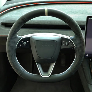 Steering Wheel Cover for Tesla Model 3 Model Y 2023-2025, DIY kit includes hand-sewn wrap for luxury interior mods.