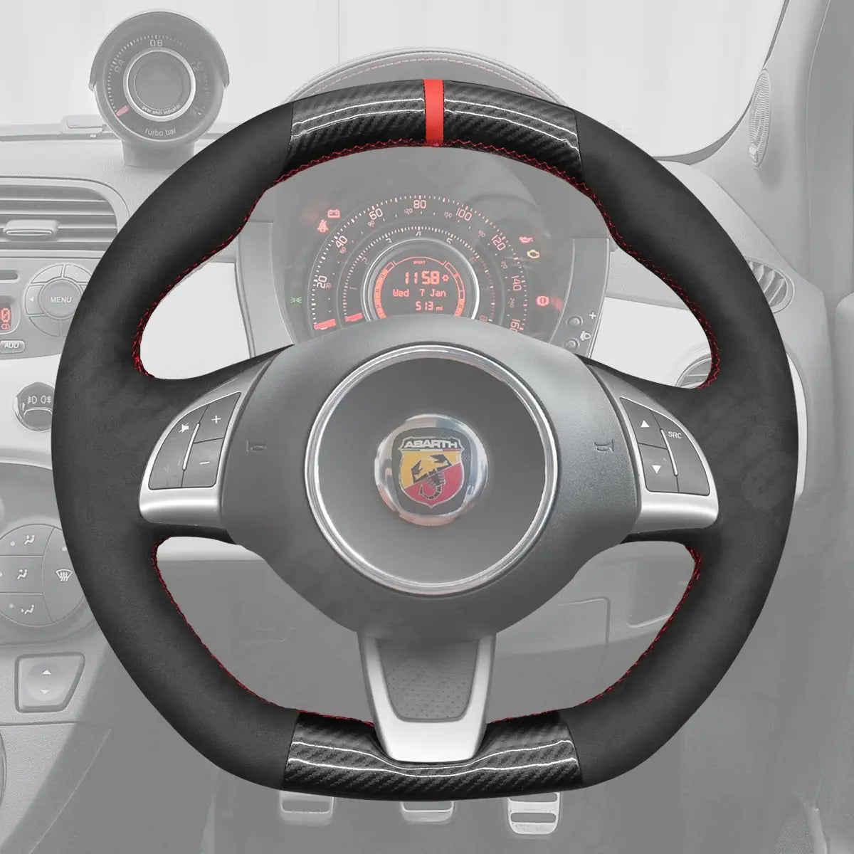 Griffowl Steering Wheel Cover for Tailored Coupe Abarth 500500C 2013-2017. For refined interior upgrades using our wrap and stitch kit.