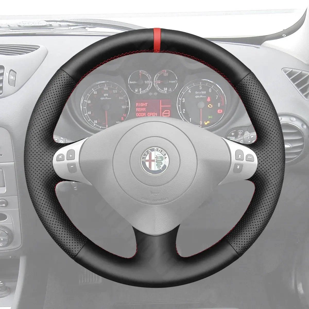Griffowl Steering Wheel Cover for Bespoke Hatchback Alfa Romeo 147 Multi-Function 2000-2010. Elevate your interior with Griffowl's wrap and stitch kit.