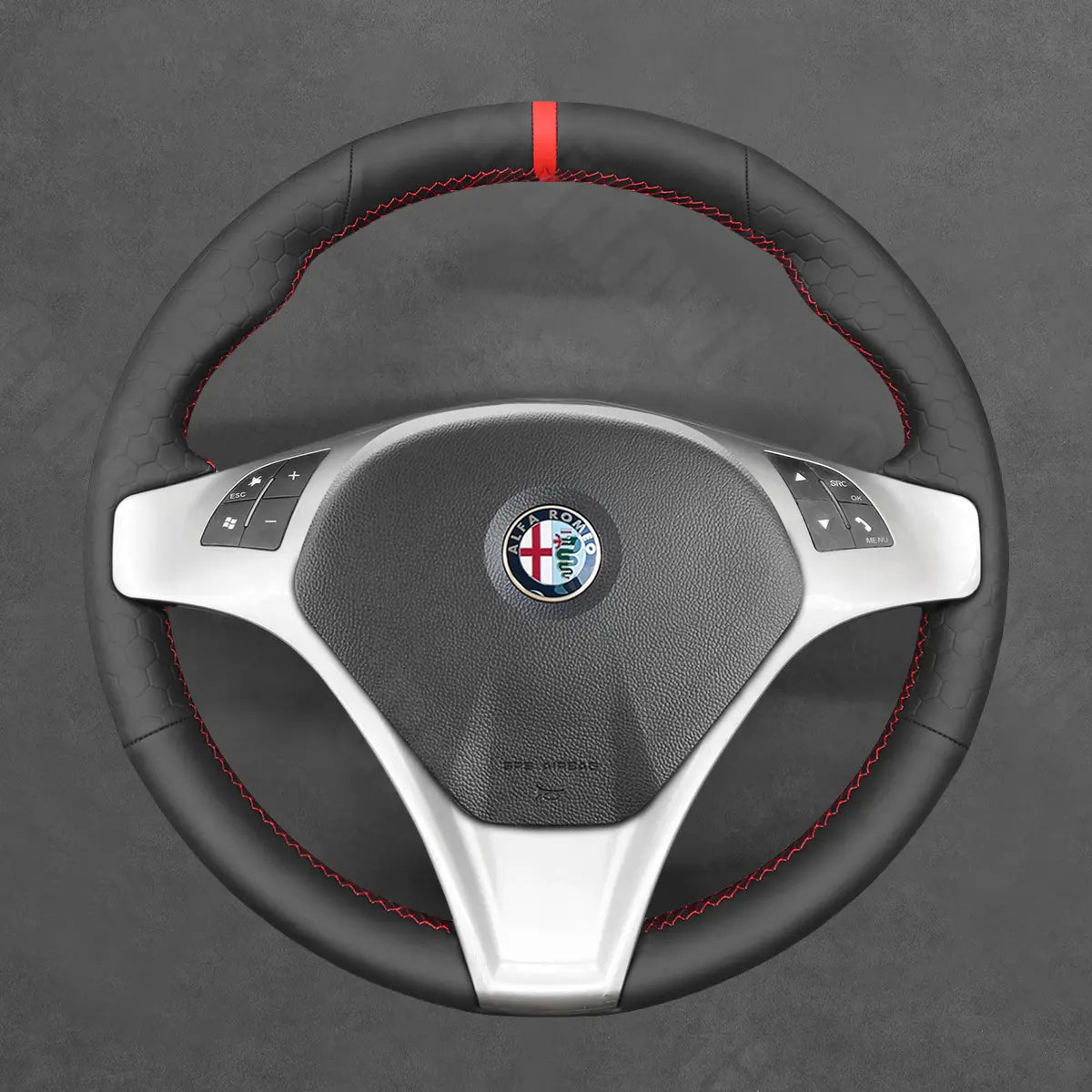 Griffowl Steering Wheel Cover for Bespoke Hatchback Alfa Romeo MiTo Giulietta 2008-2015. Elevate your interior with Griffowl's wrap and stitch kit.