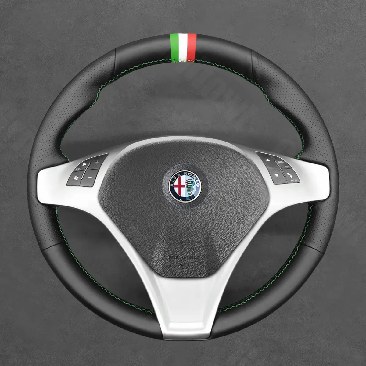Griffowl Steering Wheel Cover for Bespoke Hatchback Alfa Romeo MiTo Giulietta 2008-2015. Elevate your interior with Griffowl's wrap and stitch kit.
