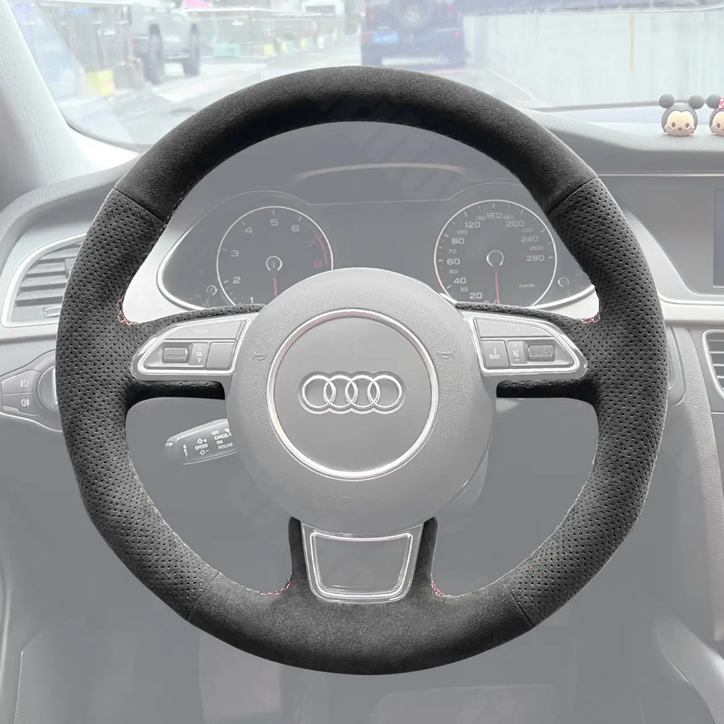Griffowl Steering Wheel Cover for Bespoke Hatchback Audi A1 2010-2018. Compact, hand-sewn DIY wrap for quick interior mods and grip upgrade.