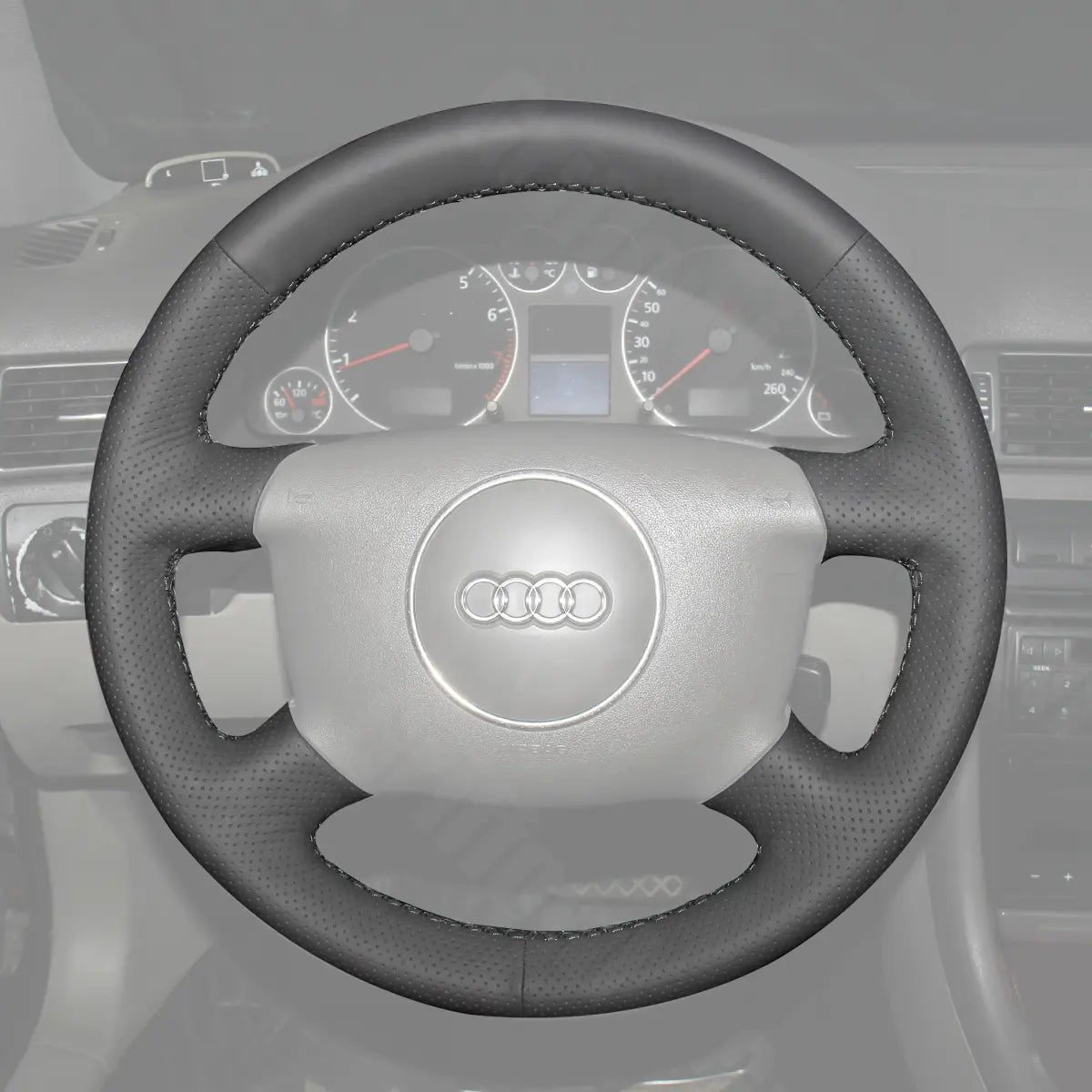 Griffowl Steering Wheel Cover for Bespoke Hatchback Audi A2 2000-2005. Compact, hand-sewn DIY wrap for quick interior mods and grip upgrade.
