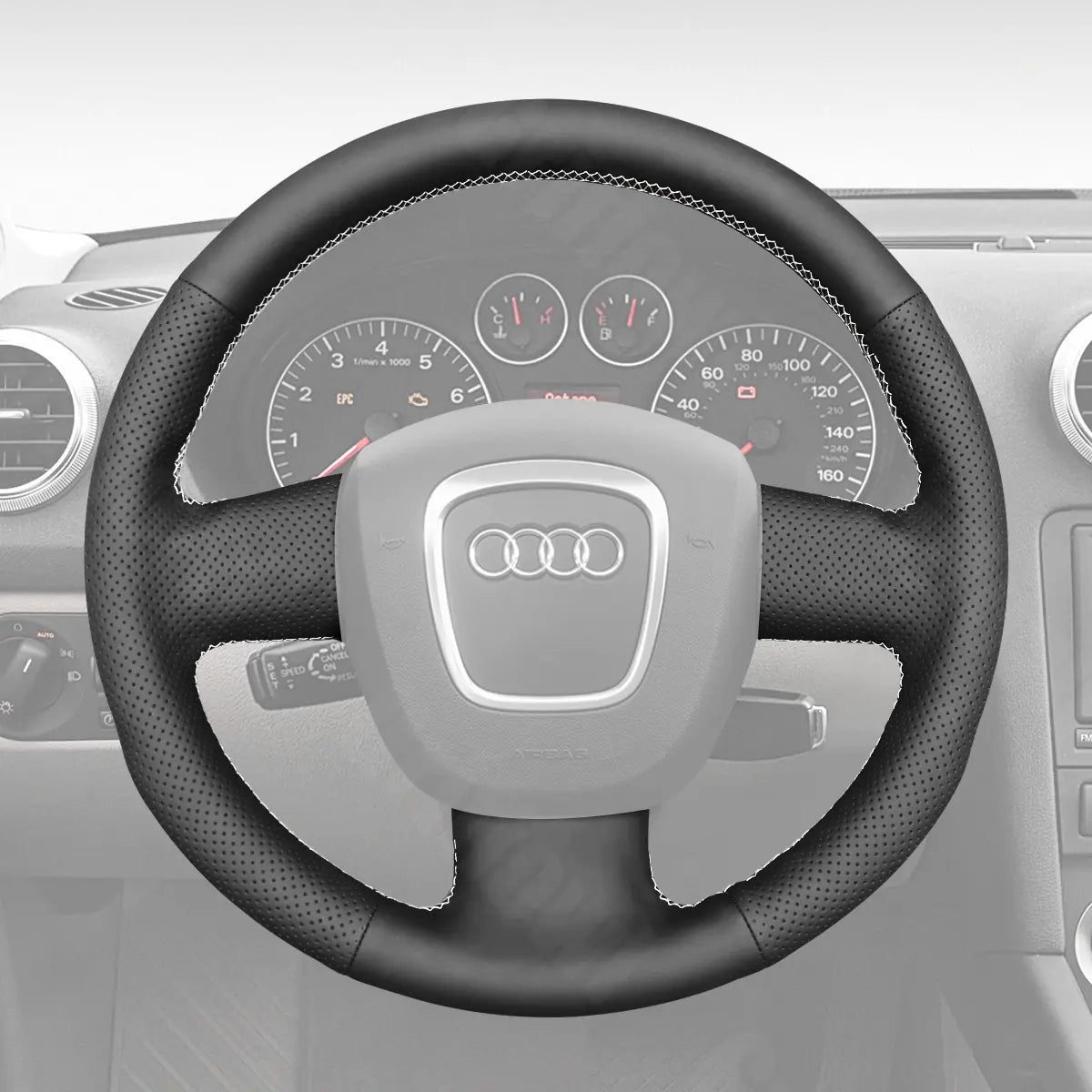 Griffowl Steering Wheel Cover for Bespoke Hatchback Audi A3 8P hatchback 2005-2013. Hand-sewn kit for drivers seeking precision and comfort.