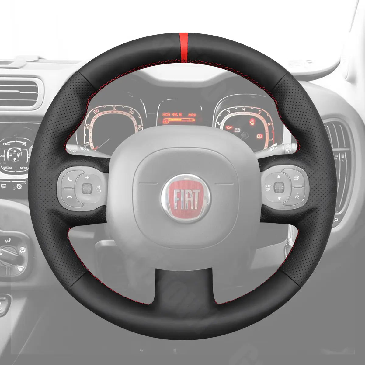 Griffowl Steering Wheel Cover for Bespoke Hatchback Fiat Panda Multi-Function 2012-2024. Elevate your interior with Griffowl's wrap and stitch kit.