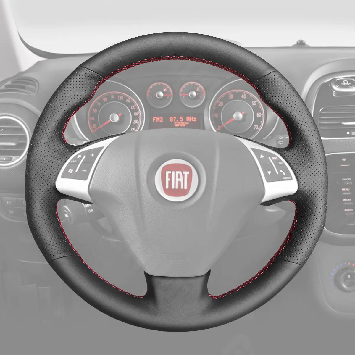 Griffowl Steering Wheel Cover for Bespoke Hatchback Fiat Punto Bravo Doble 2007-2019. Hand-sewn kit for drivers seeking precision and comfort.