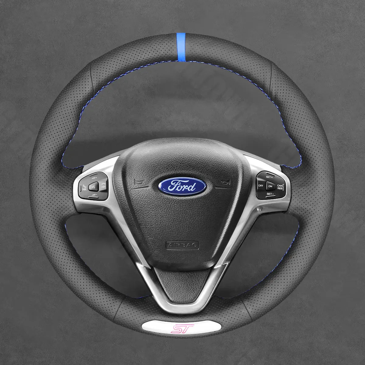 Griffowl Steering Wheel Cover for Bespoke Hatchback Ford Fiesta ST Mk6 2012-2017. For refined interior upgrades using our wrap and stitch kit.