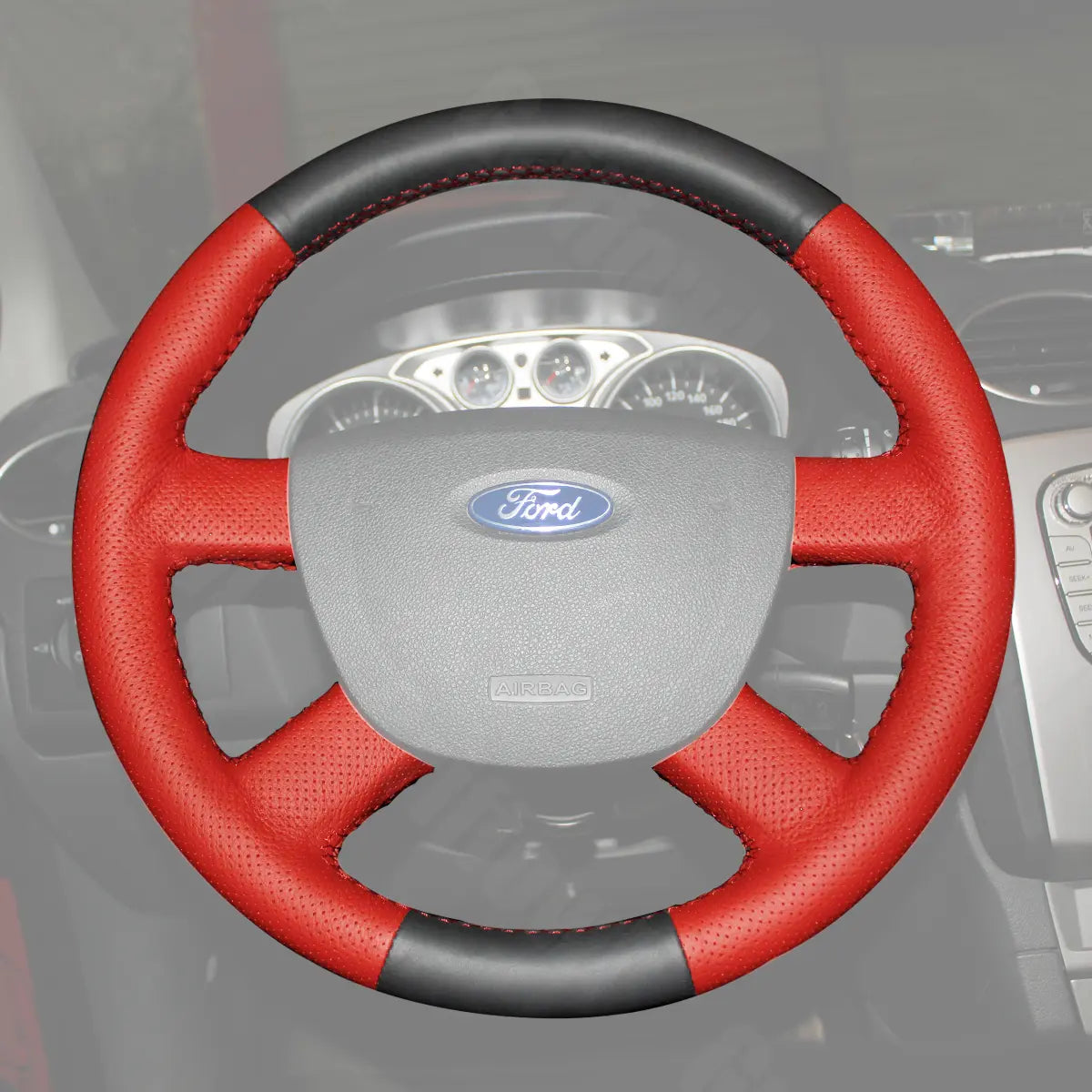 Griffowl Steering Wheel Cover for Bespoke Hatchback Ford Focus Mk2 Focus CC C-MAX Transit Mk5 Transit Connect Tourneo Connect 2003-2013. Compact, hand-sewn DIY wrap for quick interior mods and grip upgrade.