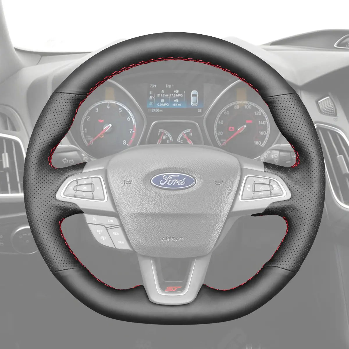 Griffowl Steering Wheel Cover for Bespoke Ford Focus Mk3 ST-Line Focus Mk3 Escape Kuga ST RS 2015-2018. Hand-sewn DIY kit blends grip, function, and style inside.