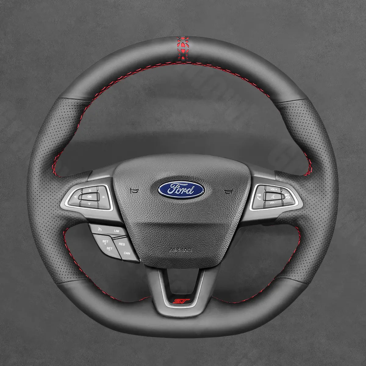 Griffowl Steering Wheel Cover for Bespoke Ford Focus Mk3 ST-Line Focus Mk3 Escape Kuga ST RS 2015-2018. Hand-sewn DIY kit blends grip, function, and style inside.
