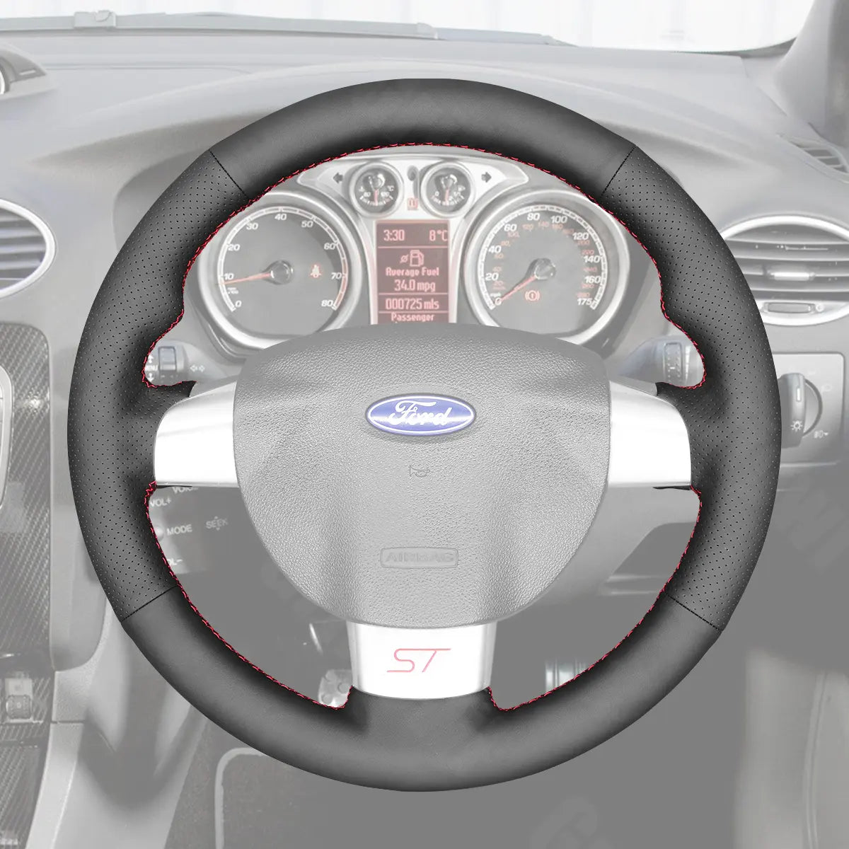 Griffowl Steering Wheel Cover for Bespoke Hatchback Ford Focus ST Focus RS Mk2 2005-2011. Elevate your interior with Griffowl's wrap and stitch kit.