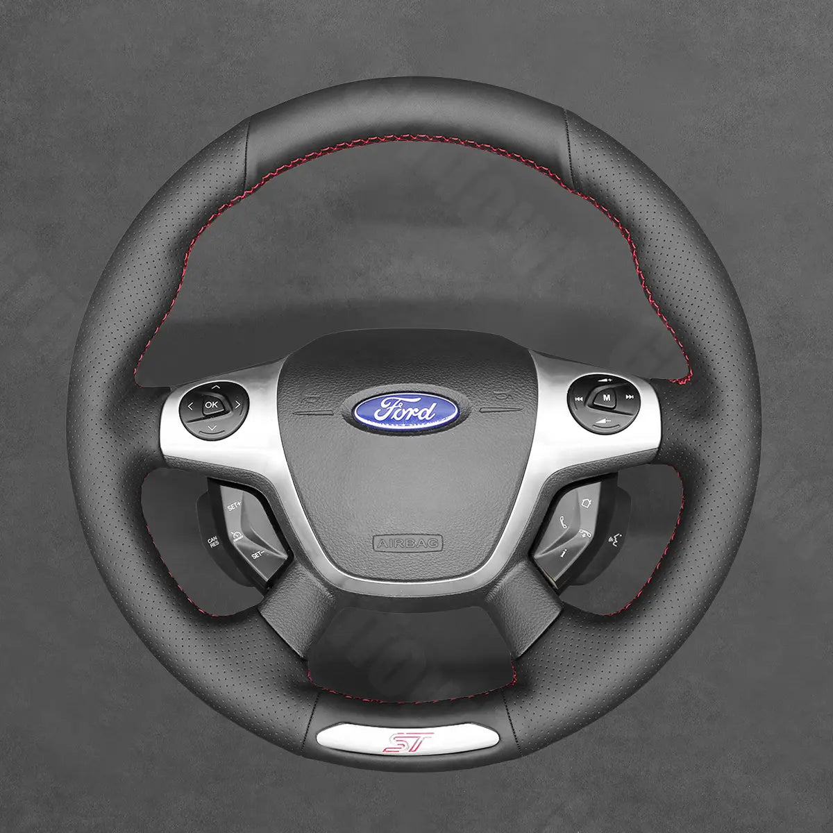 Griffowl Steering Wheel Cover for Bespoke Hatchback Ford Focus ST Mk3 2012-2014. For refined interior upgrades using our wrap and stitch kit.