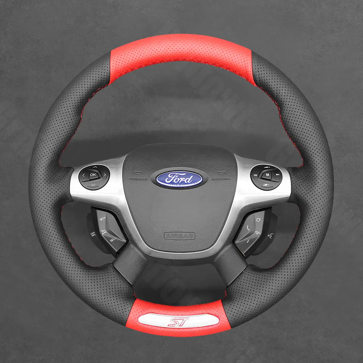 Griffowl Steering Wheel Cover for Bespoke Hatchback Ford Focus ST Mk3 2012-2014. For refined interior upgrades using our wrap and stitch kit.