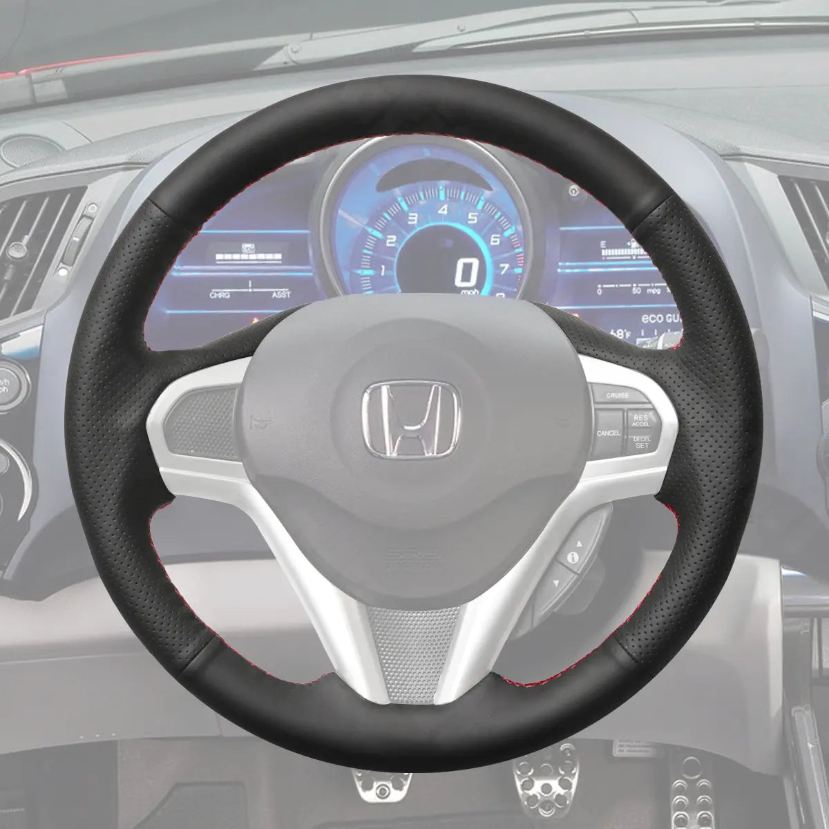 Griffowl Steering Wheel Cover for Bespoke Hatchback Honda CR-Z CRZ 2010-2015. Griffowl's interior mod with hand-sewn DIY steering wheel kit.