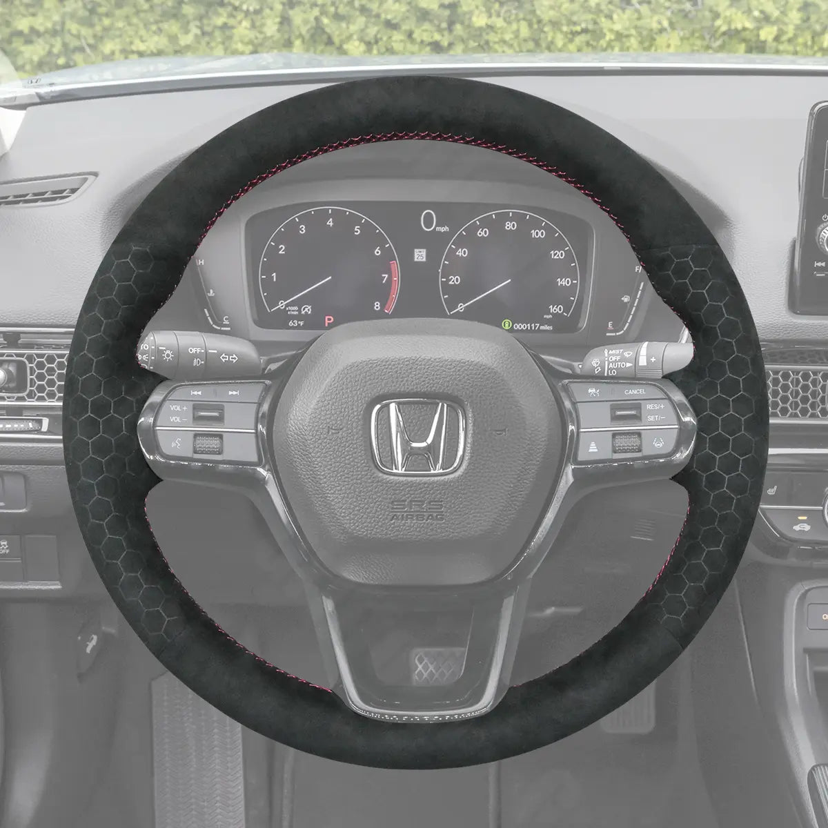 Griffowl Steering Wheel Cover for Bespoke Hatchback Honda Civic 11 2022-2025. Griffowl's interior mod with hand-sewn DIY steering wheel kit.