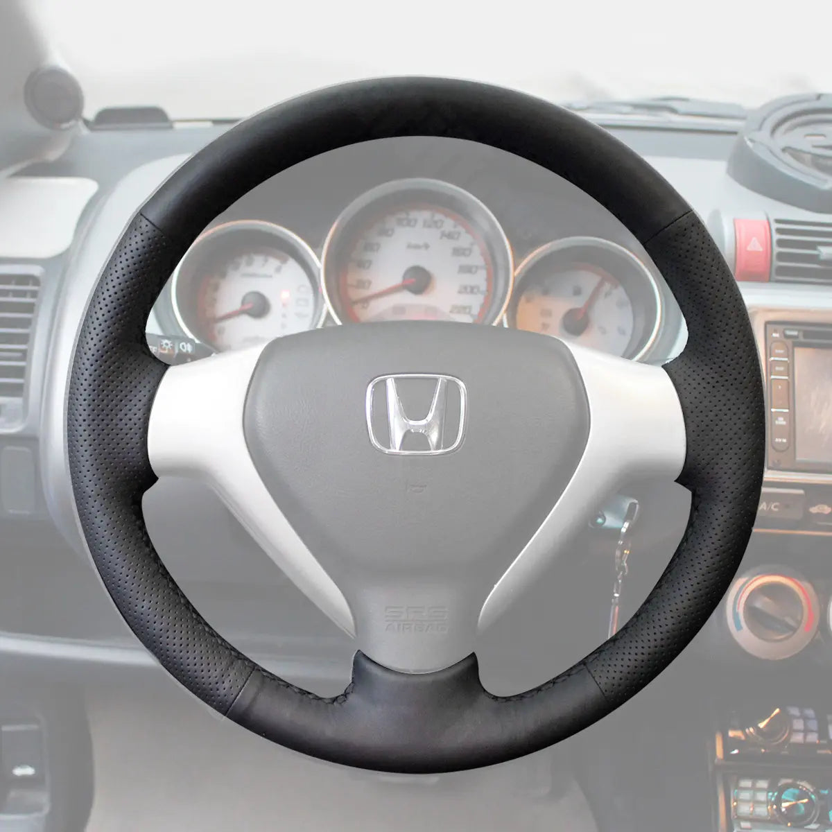 Griffowl Steering Wheel Cover for Bespoke Hatchback Honda Jazz Fit 2005-2008. Griffowl's interior mod with hand-sewn DIY steering wheel kit.
