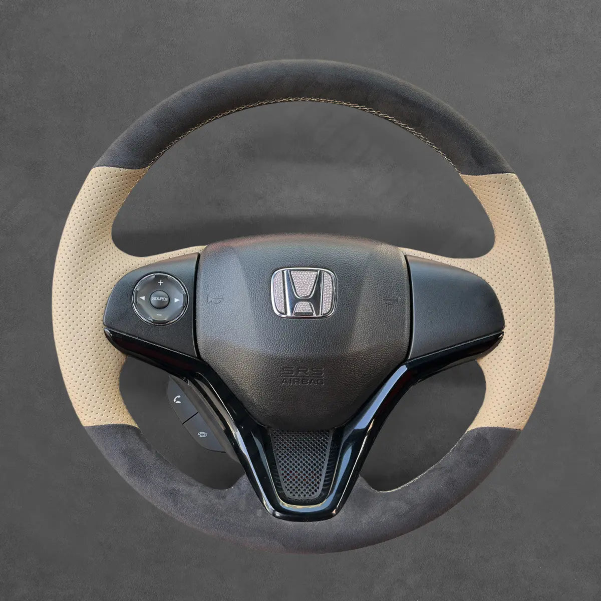 Griffowl Steering Wheel Cover for Bespoke Hatchback Honda Jazz Fit 2015-2020. Griffowl's interior mod with hand-sewn DIY steering wheel kit.