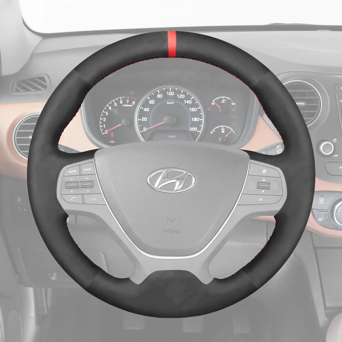 Griffowl Steering Wheel Cover for Bespoke Hatchback Hyundai i10 i20 2013-2020. Griffowl's interior mod with hand-sewn DIY steering wheel kit.
