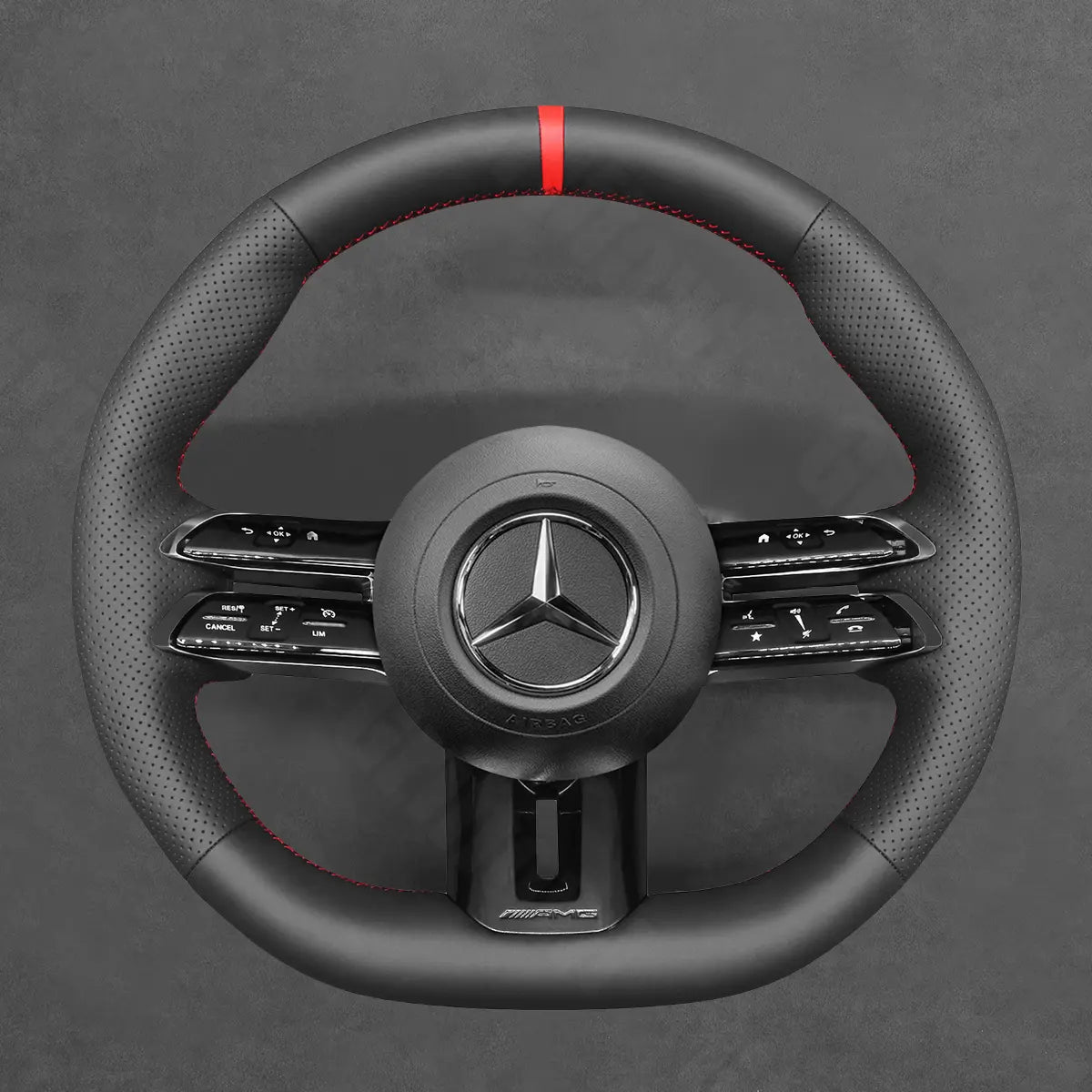 Griffowl Steering Wheel Cover for Bespoke Hatchback Mercedes Benz AMG A35 A45 W177 2023-2024. Elevate your interior with Griffowl's wrap and stitch kit.