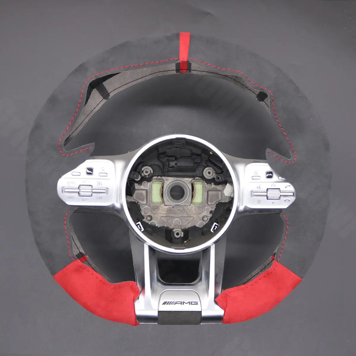 Griffowl Steering Wheel Cover for Bespoke Hatchback Mercedes Benz AMG A35 W177 2020-2021. Elevate your interior with Griffowl's wrap and stitch kit.