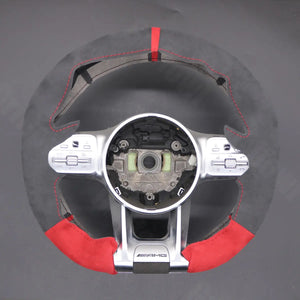 Griffowl Steering Wheel Cover for Bespoke Hatchback Mercedes Benz AMG A35 W177 2020-2021. Elevate your interior with Griffowl's wrap and stitch kit.