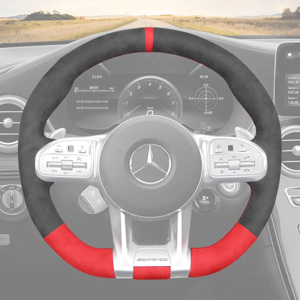 Griffowl Steering Wheel Cover for Bespoke Hatchback Mercedes Benz AMG A35 W177 2020-2021. Elevate your interior with Griffowl's wrap and stitch kit.