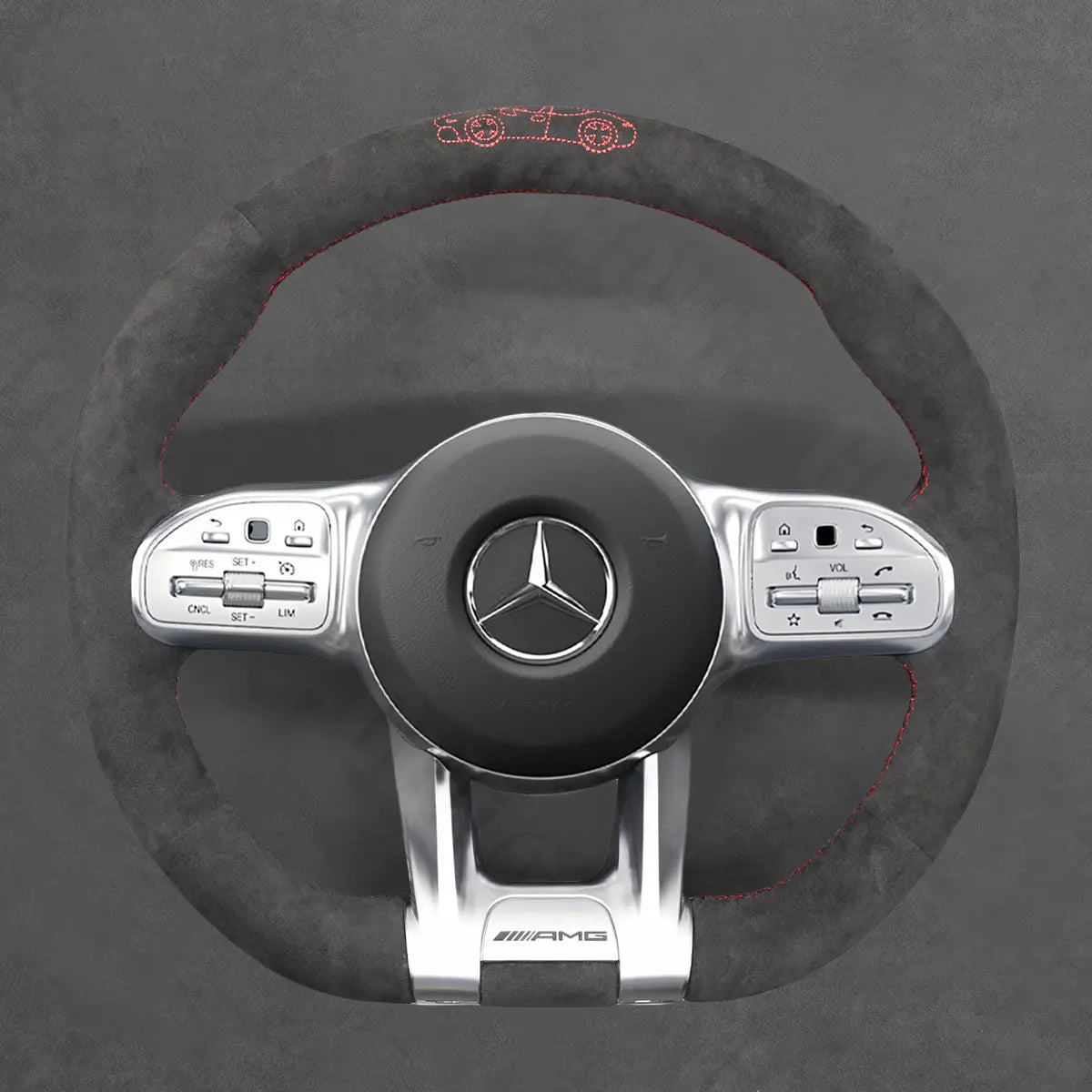 Griffowl Steering Wheel Cover for Bespoke Hatchback Mercedes Benz AMG A35 W177 2020-2021. Elevate your interior with Griffowl's wrap and stitch kit.