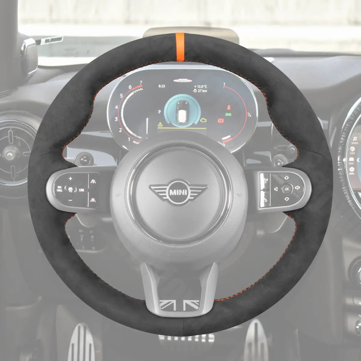 Griffowl Steering Wheel Cover for Bespoke Hatchback Mini Hardtop Clubman Hatchback F54 F55 F56 2021-2024. Perfect for enthusiasts seeking refined interior mods.
