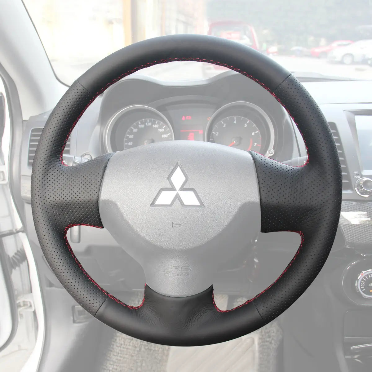 Griffowl Steering Wheel Cover for Bespoke Hatchback Mitsubishi Colt 2009-2013. Griffowl's interior mod with hand-sewn DIY steering wheel kit.
