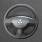 Griffowl Steering Wheel Cover for Bespoke Hatchback Mitsubishi Colt 2009-2013. Griffowl's interior mod with hand-sewn DIY steering wheel kit.
