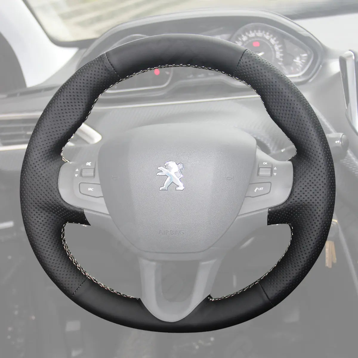 Griffowl Steering Wheel Cover for Bespoke Hatchback Peugeot 208 2012-2019. Perfect grip with our steering wheel wrap and custom interior touch.