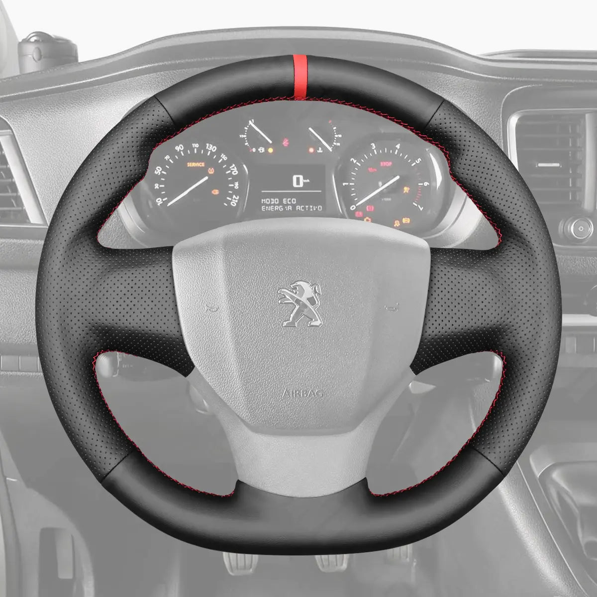 Griffowl Steering Wheel Cover for Upgrade Peugeot Expert Traveller 2016-2022. Griffowl's interior mod with hand-sewn DIY steering wheel kit.