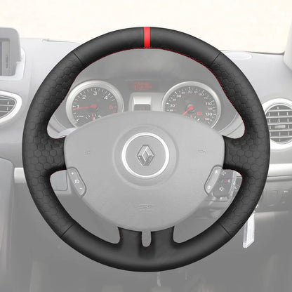 Griffowl Steering Wheel Cover for Bespoke Hatchback Renault Clio 3 2005-2012. Griffowl's interior mod with hand-sewn DIY steering wheel kit.