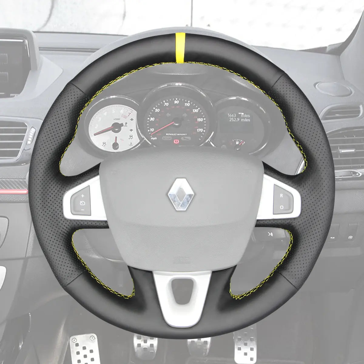 Griffowl Steering Wheel Cover for Bespoke Hatchback Renault Megane 3 Coupe RS 2010-2016. Elevate your interior with Griffowl's wrap and stitch kit.