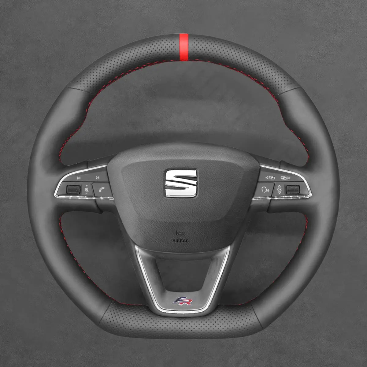 Griffowl Steering Wheel Cover for Bespoke Hatchback Seat Ibiza 6F FR CUPRA Leon 5F FR CUPRA Alhambra FR Line 2015-2022. Compact, hand-sewn DIY wrap for quick interior mods and grip upgrade.
